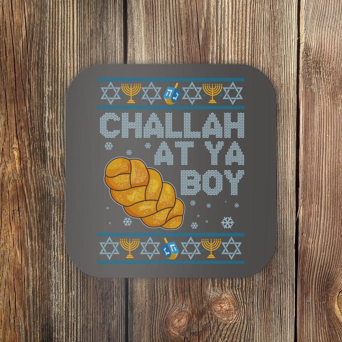 Funny Challah At Ya Boy Ugly Hanukkah Sweater Coaster