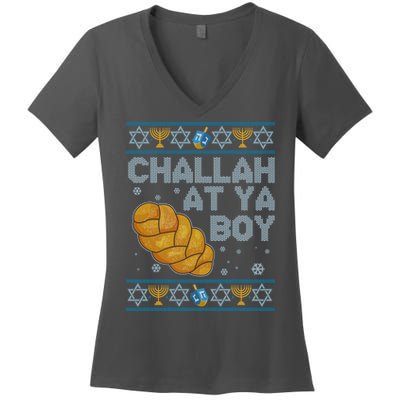 Funny Challah At Ya Boy Ugly Hanukkah Sweater Women's V-Neck T-Shirt