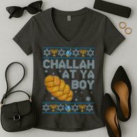 Funny Challah At Ya Boy Ugly Hanukkah Sweater Women's V-Neck T-Shirt