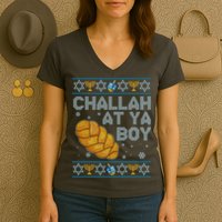 Funny Challah At Ya Boy Ugly Hanukkah Sweater Women's V-Neck T-Shirt