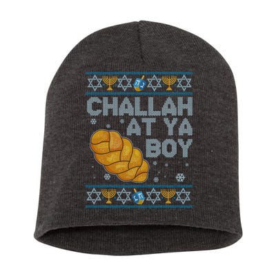 Funny Challah At Ya Boy Ugly Hanukkah Sweater Short Acrylic Beanie