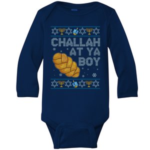 Funny Challah At Ya Boy Ugly Hanukkah Sweater Baby Long Sleeve Bodysuit