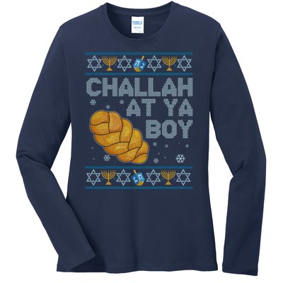 Funny Challah At Ya Boy Ugly Hanukkah Sweater Ladies Long Sleeve Shirt