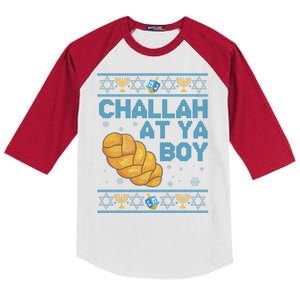 Funny Challah At Ya Boy Ugly Hanukkah Sweater Kids Colorblock Raglan Jersey