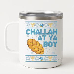 Funny Challah At Ya Boy Ugly Hanukkah Sweater 12 oz Stainless Steel Tumbler Cup