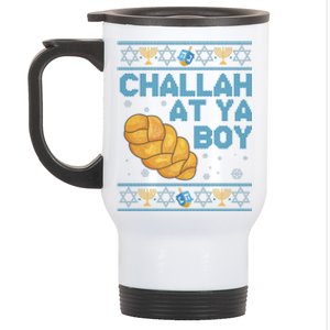 Funny Challah At Ya Boy Ugly Hanukkah Sweater Stainless Steel Travel Mug