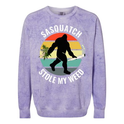 Funny Cannabis And Sci Fi 420 Sasquatch Stole My Weed Colorblast Crewneck Sweatshirt