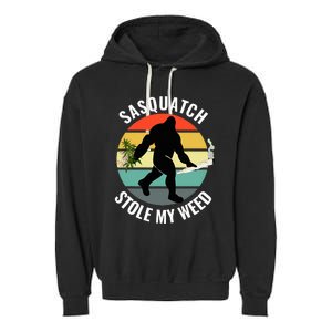 Funny Cannabis And Sci Fi 420 Sasquatch Stole My Weed Garment-Dyed Fleece Hoodie