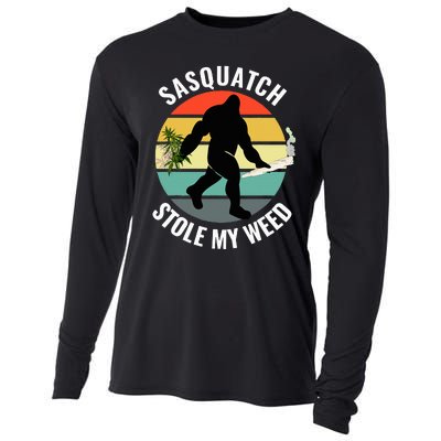 Funny Cannabis And Sci Fi 420 Sasquatch Stole My Weed Cooling Performance Long Sleeve Crew