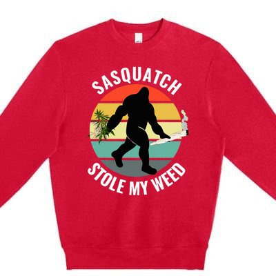 Funny Cannabis And Sci Fi 420 Sasquatch Stole My Weed Premium Crewneck Sweatshirt