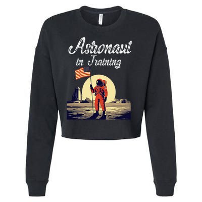 Funny Cosmic Astronaut in Training for Space Missions Cropped Pullover Crew
