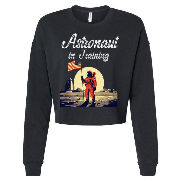 Funny Cosmic Astronaut in Training for Space Missions Cropped Pullover Crew