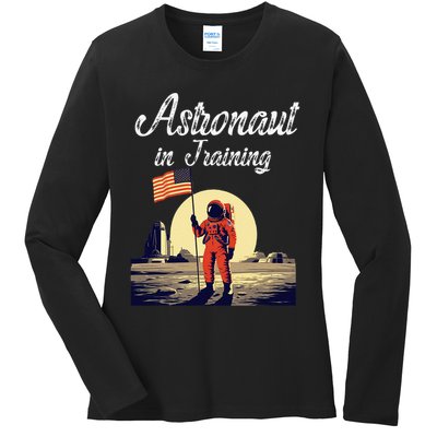 Funny Cosmic Astronaut in Training for Space Missions Ladies Long Sleeve Shirt