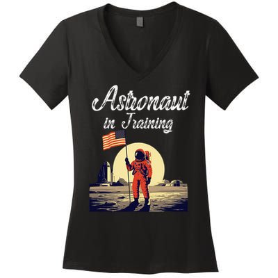 Funny Cosmic Astronaut in Training for Space Missions Women's V-Neck T-Shirt