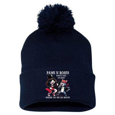 Funny Cat Animal Vintage Rock Cat Play Guitar Music Pom Pom 12in Knit Beanie