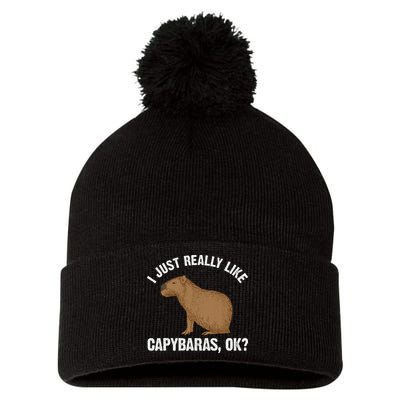 Funny Capybara Art For Rodent Capybara Lover Pom Pom 12in Knit Beanie