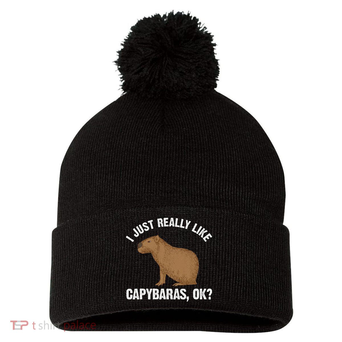 Funny Capybara Art For Rodent Capybara Lover Pom Pom 12in Knit Beanie