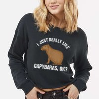 Funny Capybara Art For Rodent Capybara Lover Cropped Pullover Crew