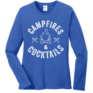 Funny Campfires And Cocktails Hiking Camping Ing Gift Ladies Long Sleeve Shirt