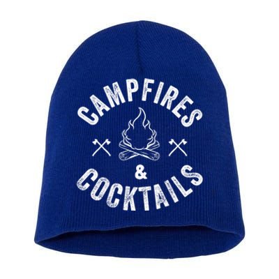 Funny Campfires And Cocktails Hiking Camping Ing Gift Short Acrylic Beanie