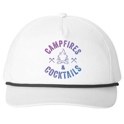 Funny Campfires And Cocktails Hiking Camping Ing Gift Snapback Five-Panel Rope Hat