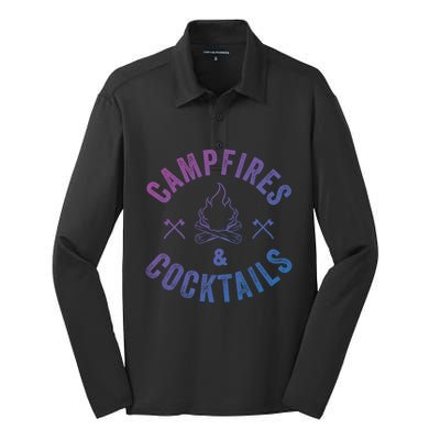 Funny Campfires And Cocktails Hiking Camping Ing Gift Silk Touch Performance Long Sleeve Polo