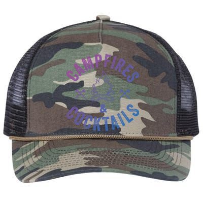 Funny Campfires And Cocktails Hiking Camping Ing Gift Retro Rope Trucker Hat Cap