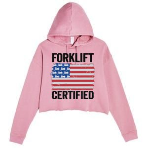 Forklift Certified American Flag Funny Forklift Driver Crop Fleece Hoodie