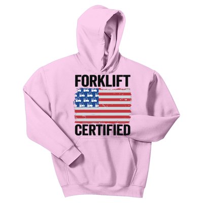 Forklift Certified American Flag Funny Forklift Driver Kids Hoodie