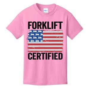 Forklift Certified American Flag Funny Forklift Driver Kids T-Shirt