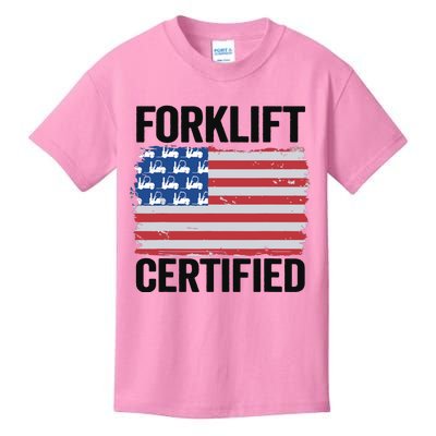 Forklift Certified American Flag Funny Forklift Driver Kids T-Shirt