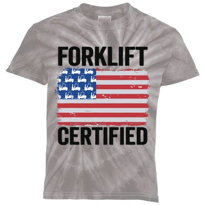 Forklift Certified American Flag Funny Forklift Driver Kids Tie-Dye T-Shirt