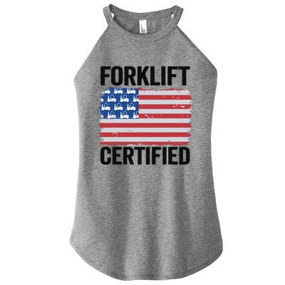 Forklift Certified American Flag Funny Forklift Driver Women’s Perfect Tri Rocker Tank