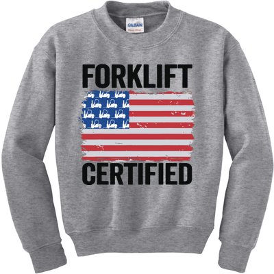 Forklift Certified American Flag Funny Forklift Driver Kids Sweatshirt