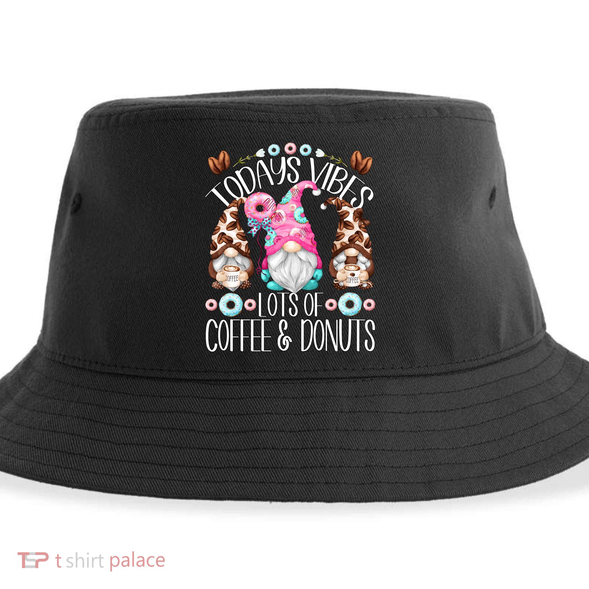 Funny Coffee And Donut Gnomes For And Donut Lover Gift Sustainable Bucket Hat