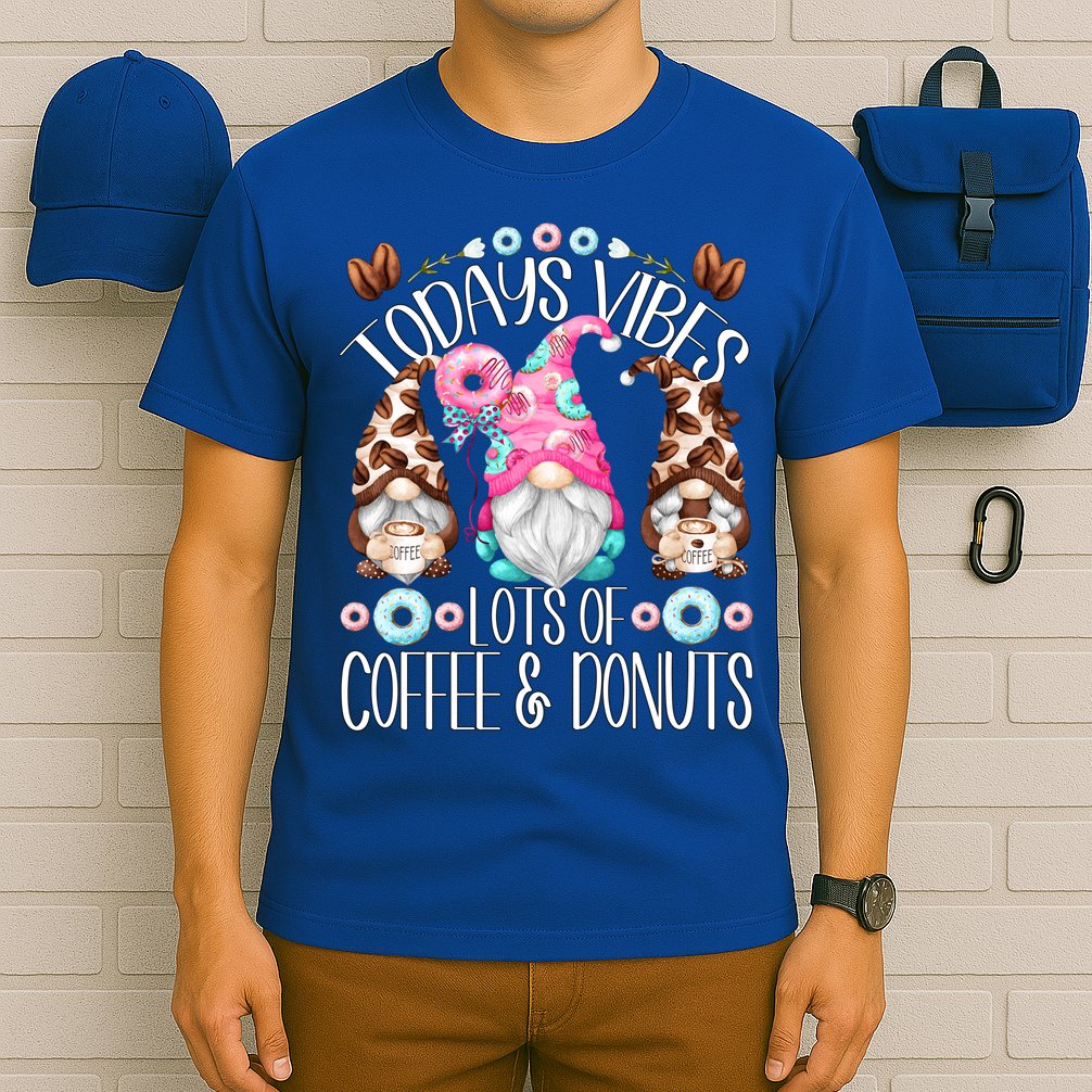 Funny Coffee And Donut Gnomes For And Donut Lover Gift T-Shirt