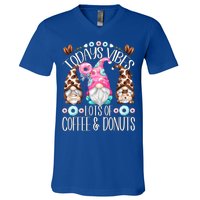 Funny Coffee And Donut Gnomes For And Donut Lover Gift V-Neck T-Shirt