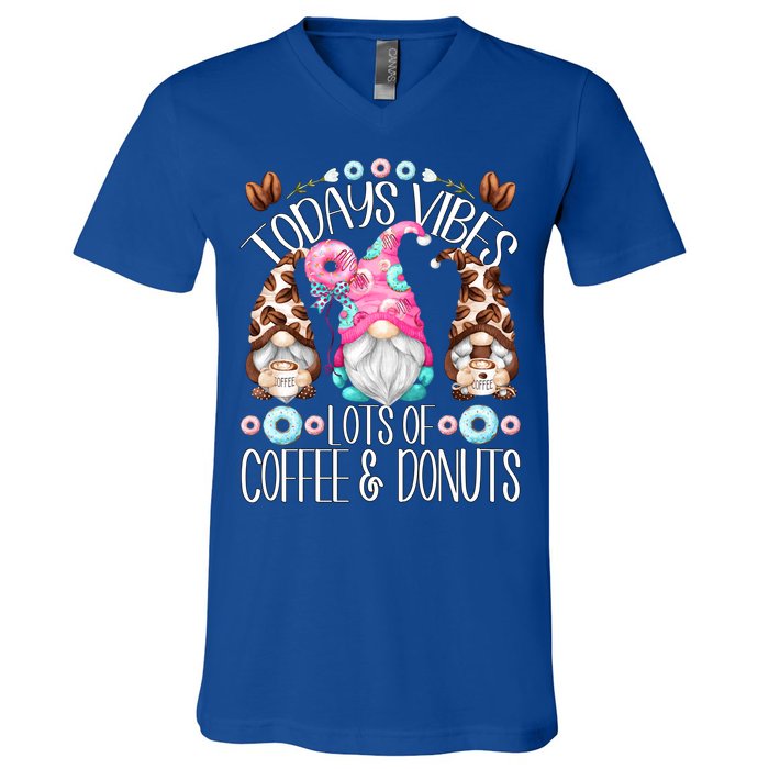 Funny Coffee And Donut Gnomes For And Donut Lover Gift V-Neck T-Shirt