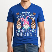 Funny Coffee And Donut Gnomes For And Donut Lover Gift V-Neck T-Shirt