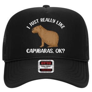 Funny Capybara Art For Men Women Kids Rodent Capybara Lover High Crown Mesh Back Trucker Hat