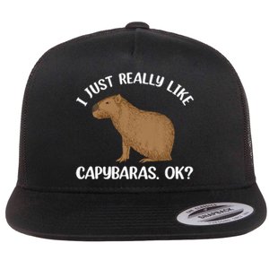 Funny Capybara Art For Men Women Kids Rodent Capybara Lover Flat Bill Trucker Hat