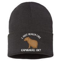 Funny Capybara Art For Men Women Kids Rodent Capybara Lover Sustainable Knit Beanie