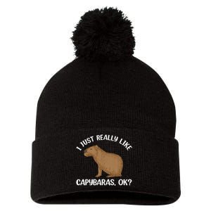 Funny Capybara Art For Men Women Kids Rodent Capybara Lover Pom Pom 12in Knit Beanie