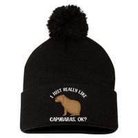 Funny Capybara Art For Men Women Kids Rodent Capybara Lover Pom Pom 12in Knit Beanie