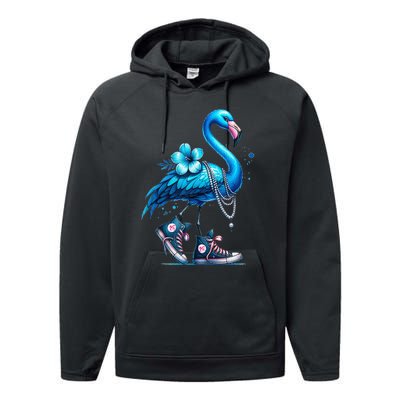 Flamingo Chucks And Pearls Comma La Kamala 2024 Gift Performance Fleece Hoodie