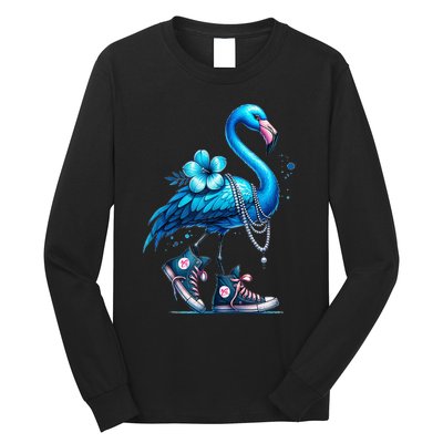 Flamingo Chucks And Pearls Comma La Kamala 2024 Gift Long Sleeve Shirt