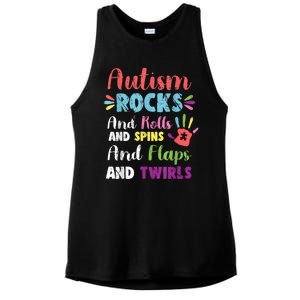 Fun Cute Autism Rocks Rolls Spins Flaps & Twirls Ladies PosiCharge Tri-Blend Wicking Tank