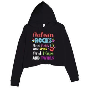 Fun Cute Autism Rocks Rolls Spins Flaps & Twirls Crop Fleece Hoodie