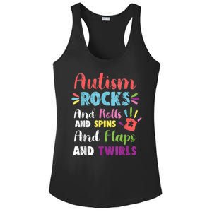 Fun Cute Autism Rocks Rolls Spins Flaps & Twirls Ladies PosiCharge Competitor Racerback Tank