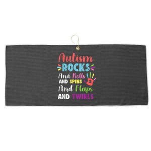 Fun Cute Autism Rocks Rolls Spins Flaps & Twirls Large Microfiber Waffle Golf Towel